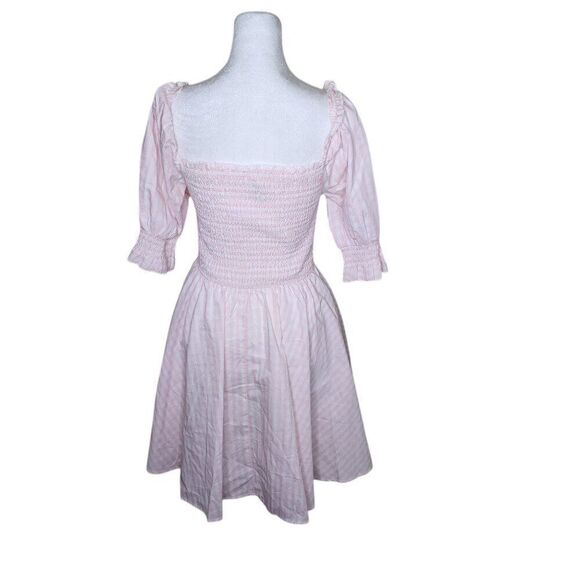 Blue Rain Smocked Mini Dress Womens Size S Pink Check country Barbie - Picture 3 of 7